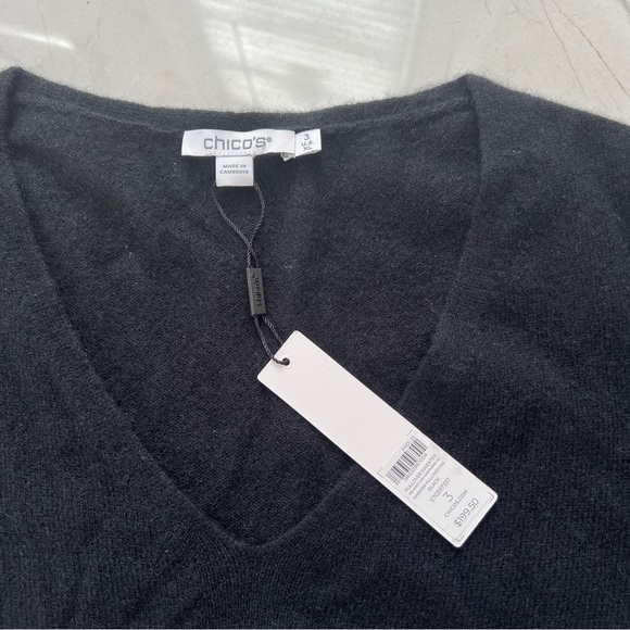 NWT Chico's Elegant Relaxed Black V-Neck 100% Cashmere Sweater Women’s XL - Picture 6 of 9